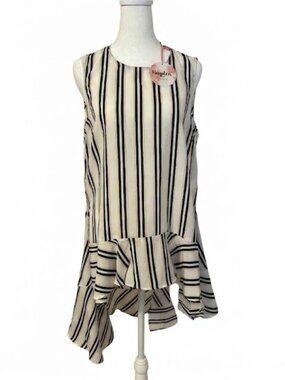 NWT Hayden Women's Size Small Striped Sleeveless Top | Asymmetrical Summer Ruffl